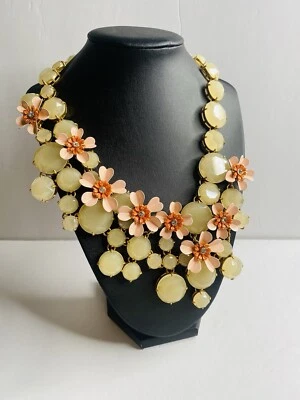 J Crew Pink And Beige Floral Statement Necklace Jeweled Water Lily  - Image 1 of 4