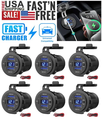 KWENTERPRISE Lot 12V-24V PD + QC3.0 Dual USB Car Fast Charger Power Socket Outlet LED Display