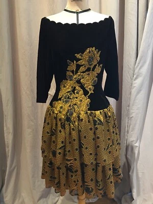 Vestido de fiesta vintage años 80 con apliques de terciopelo Foto 1 de 4