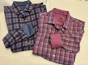 Pair Bugatchi Uomo Mens Long Sleeve Button Dress Shirts Patterned Cuffs Sz L - Picture 1 of 19