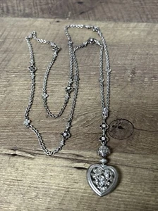 Sterling Silver 925 Filigree Heart Necklace 16” Long chain - Picture 1 of 7