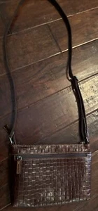 Jack Georges Leather Basketweave Crossbody Bag Purse Brown Adjustable Strap - Picture 1 of 16