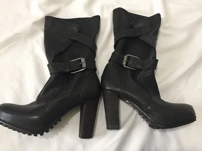 Vera Wang Lavender Black Leather Buckle Combat Platform Wrap SLOAN Boots 5.5 M - Image 1 of 4