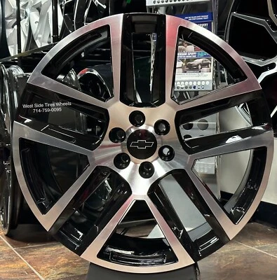 24” CHEVY Tahoe Silverado BLACK MACHINE WHEELS TIRES GMC Yukon Sierra RAM 6x139 - Image 1 of 4