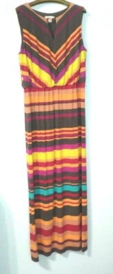 Maxi Vestido Coldwater Creek Mujer Talla 16 Multicolor Sin Mangas Cintura Reunida Foto 1 de 4