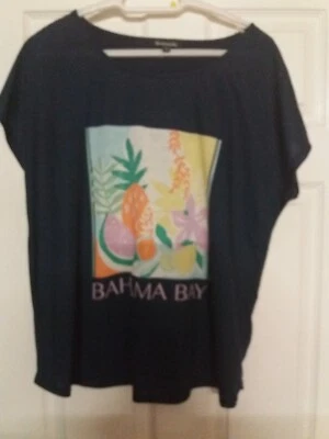  Bonmarche womens t-shirt size 20 loose fitting dark blue with coloured print - Image 1 of 4