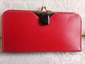 Cartera sin asas vintage de charol negro y rojo grande Kisslock 2 piezas - Imagen 1 de 10