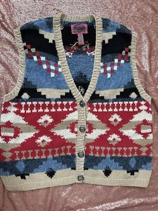 Southwestern Tribal Knit Sweater Vest Women M Cambridge Country Store, Artsy VTG - Picture 1 of 6