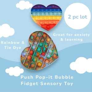 Rainbow Tie Dye Alphabet Heart Educational Sensory Toy Push Bubble, 6 in, 2-Pack - Picture 1 of 7