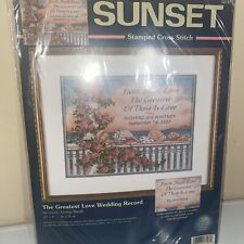 Vtg Sunset Counted Cross Stitch Kit The Greatest Love Wedding Record 12x9” NOS