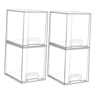  Paquete de 4 cajones de almacenamiento apilables transparentes, contenedores organizadores de plástico de 7,6" H para  Foto 1 de 4