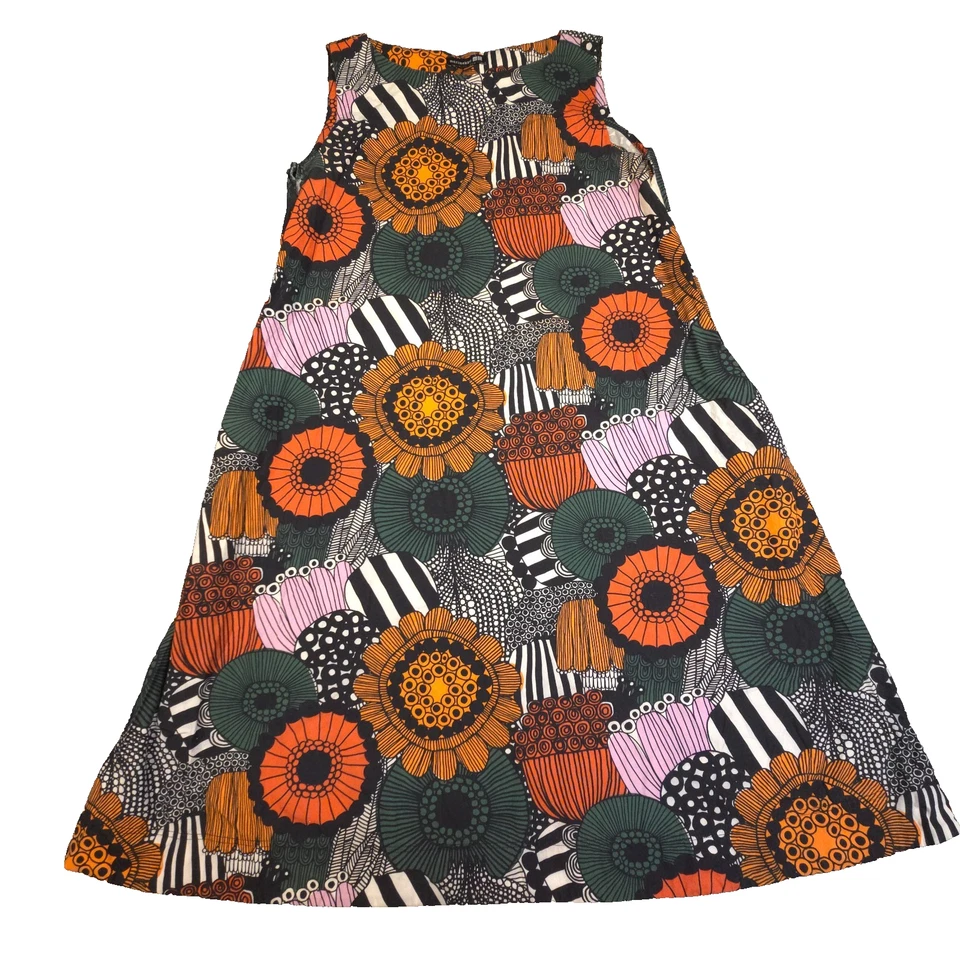 Marimekko Dress womens 10 orange Uniqlo floral Mini Sleeveless A-Line Size 10 - Image 1 of 4