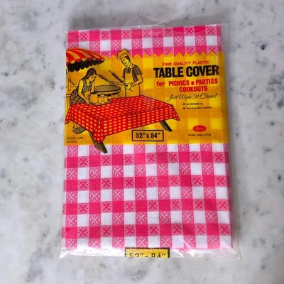 Vintage Red Gingham Plastic Tablecloth Table Cover Picnic Oblong 52 x 84 New - Image 1 of 4