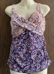 Lands’ End paisley tankini swim top size 8 underwire built in bra tummy panel - Picture 1 of 11