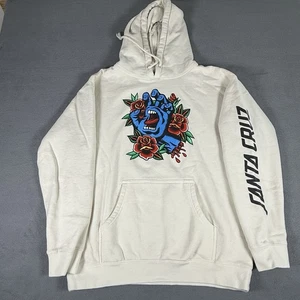 Santa Cruz Skateboards Hoodie Mens Large White Pullover Skate Hand Logo Flowers - Picture 1 of 5