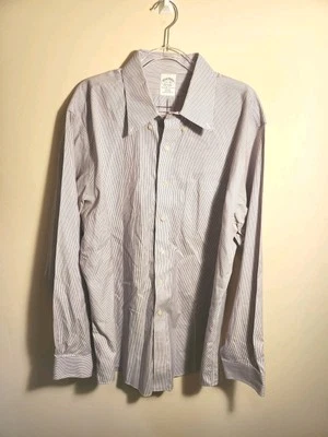 Brooks Brothers Shirt Mens 17-36 Striped Purple Button Up Polo Business - Image 1 of 4