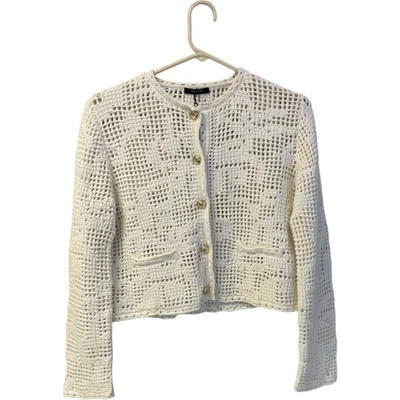 Massimo Dutti Women Sweater S Cream Crochet Cardigan Gold Buttons 5643/606 NWT - Image 1 of 4