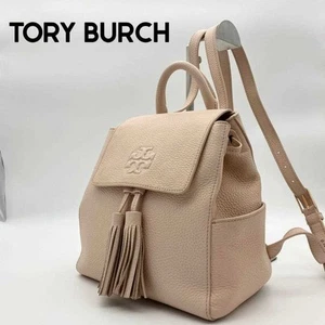 TORY BURCH Backpack Small Tassel Logo Leather Pink Beige Women's USED FROM JAPAN - Picture 1 of 10
