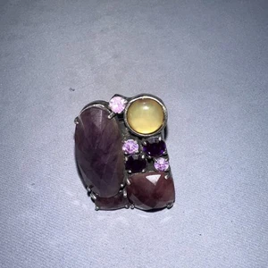 925 Sterling Silver Multi-Color Gemstone Wide Ring Size 7 - Picture 1 of 8