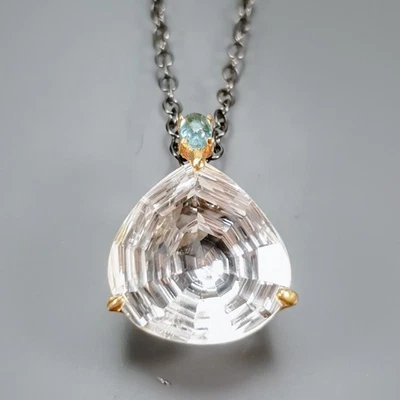 Handmade 15 ct+ Natural Quartz Necklace 925 Sterling Silver 17"/N27555 - Image 1 of 4