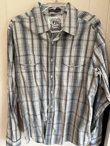 Fox Riders Co Hemd Herren Large grau blau kariert Langarm Knopfleiste Fox Racing - Bild 1 von 3