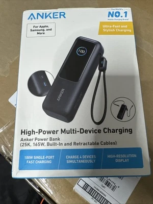 Banco de Alimentación Anker 25000mAh Triple 100W Puertos USB-C Cables Incorporados Sellados Foto 1 de 2