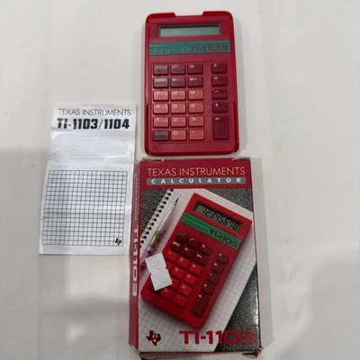 Texas Instruments TI-1103 Vintage Retro Calculator Red - Original Box & Manual  - Image 1 of 4