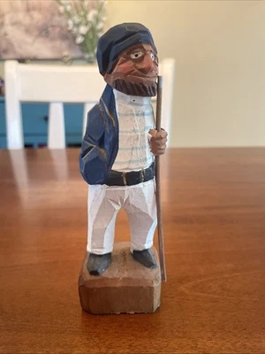 Vintage Carved Wood Sea Captain Fisherman Pirate Figurine Nautical Folk Art - Image 1 of 4