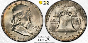 :1954-S 50C FRANKLIN HALF DOLLAR NEAR SUPERB PCGS MS66 RARE R3 HIGHEST GRADES - Picture 1 of 3