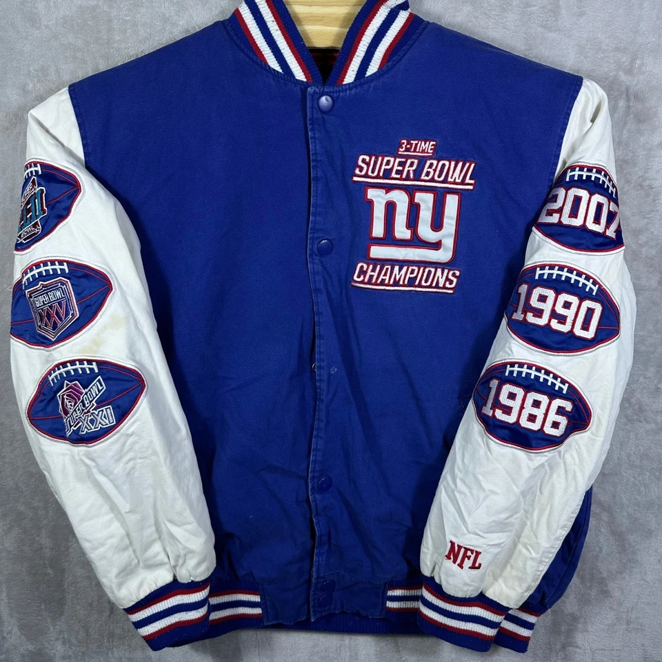Jaqueta masculina New York Giants Super Bowl Champions Varsity azul royal branca NFL G - Imagem 1 de 4