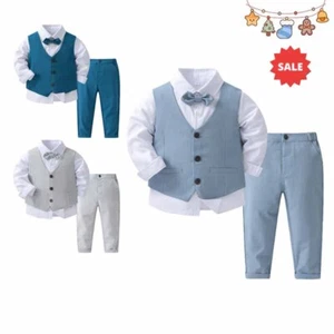 Baby Toddler Boys Gentleman Suit Bow Tie Dress Shirt Vest Pants Wedding Outfit - Bild 1 von 28