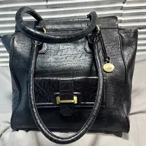 Brahmin Black Satchel Tote Embossed Classic Luxury Top Handles - Picture 1 of 14
