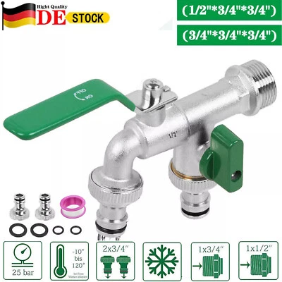 Doppel Wasserhahn Garten 1/2, 3/4 Zoll Anschluss Kugelhahn Messing Auslaufhahn  - Bild 1 von 4