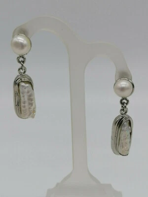 Damen Ohrringe Hängend Natürliche Perlen Und Stahl - Bild 1 von 4