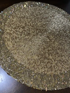 TAHARI NEW!!! GOLD Round Beaded Placemat 15” CHARGER SHIMMER Gorgeous! - Picture 1 of 7