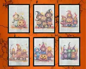 Spooky Kinder Thema Wörterbuch Seite Kunstdrucke Set (6) Wanddekor Halloween Druck - Bild 1 von 8