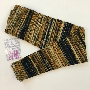 Girls S/M LuLaRoe ~ TAN BROWN BLACK BLUE STRIPES ~ Leggings; KIDS SIZES 2-8 - Picture 1 of 3