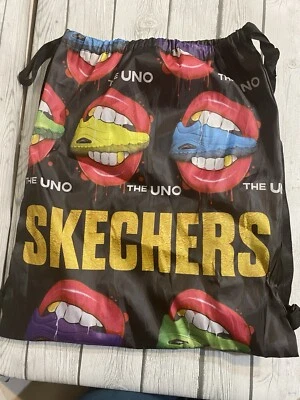 Skechers Shoes The Uno Mouth Teeth Nylon Drawstring Backpack Tote Knapsack Bag - Image 1 of 3