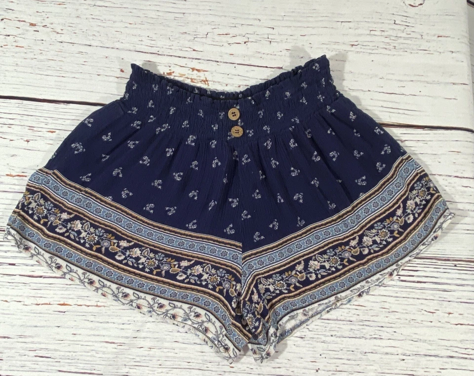 Pantalones Cortos Rue 21 Talla Pequeña Azul Estampado Floral Boho Pull On Cintura Elástica Verano Foto 1 de 4