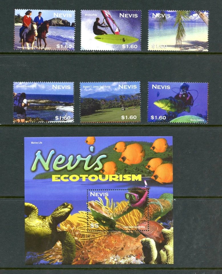 D801  Nevis  2002   fish marine gold hang-gliding tourism     MNH - Image 1 of 1