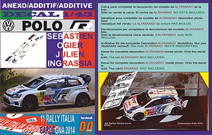 ANEXO DECAL 1/43 VOLKSWAGEN POLO R WRC S.OGIER R.ITALIA 2014 WINNER (12) - Picture 1 of 1