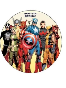 7.5 ROUND AVENGERS EDIBLE ICING BIRTHDAY CAKE TOPPER  - Picture 1 of 1