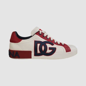 Dolce & Gabbana Men White Red Portofino Leather Low-Top Sneakers Shoes Size 10 - Picture 1 of 11