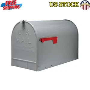 New Extra Large Capacity Galvanized Steel Mailbox Post Mount W/ Outgoing Flag - Picture 1 of 7