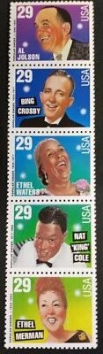 US * 19944  29 CENT, POPULAR SINGERS VERTICAL STRIP OF 5 STAMPS,  MNH - Image 1 of 2