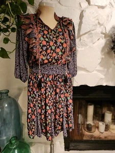 Vintage 80s DIANE FREIS Georgette Floral Print Boho Hippie Dress - Picture 1 of 6