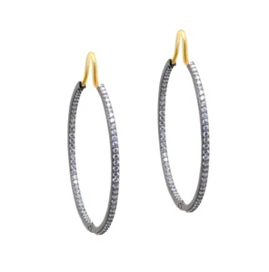 White Topaz Studded Hoop Style Beautiful 925 Sterling Silver Earrings SE01-1018 - Picture 1 of 4
