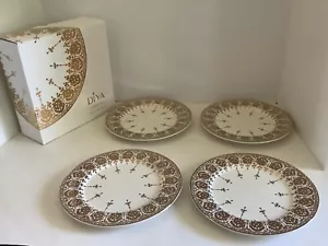 Platos de ensalada de gres Pottery Barn Diwali patrón dorado S/4 hágalo usted mismo nuevos en caja - Imagen 1 de 5