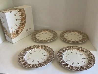 Platos de ensalada de gres Pottery Barn Diwali patrón dorado S/4 hágalo usted mismo nuevos en caja Foto 1 de 4