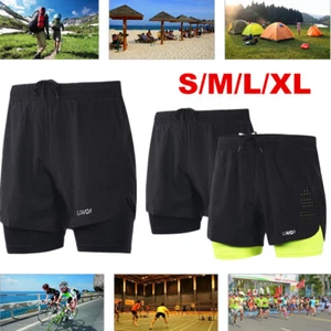 Herren 2 in 1 Shorts Atmungsaktiv Schnelltrocknende Laufshorts Trainingsshorts - Bild 1 von 14